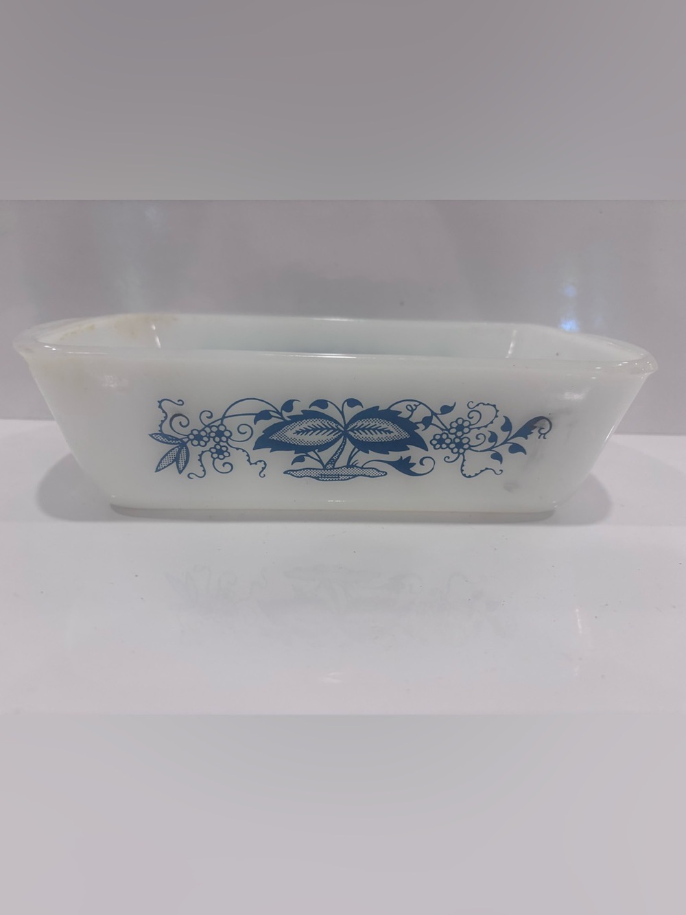 Vintage Glasbake Blue Grape Milk Glass Loaf Pan Refrigerator Dish 522-B